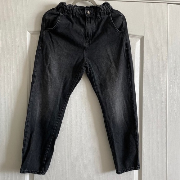 🎄4X$50 Zara Womens High Waist Tapered Paper Bag Black Jeans Size 2 - Picture 2 of 6